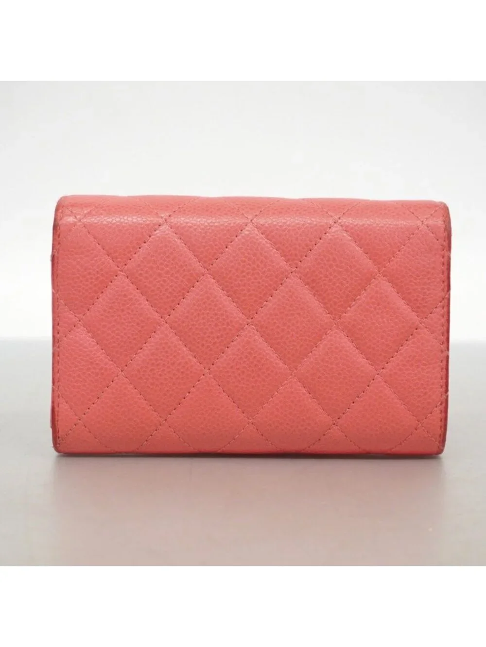 Chanel Trifold Wallet Quilted Caviar Leather Pink Gold